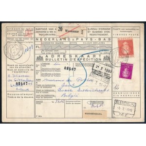 1953 Csomagszállító Belgiumba / Parcel card with 2 stamps to Belgium