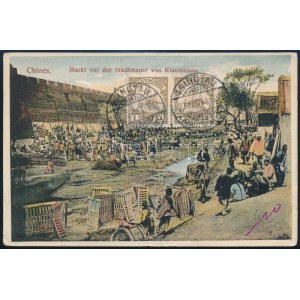 Kiautschou 1908 TCV képeslap 2 bélyeggel Bécsbe ...