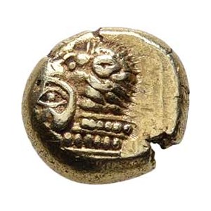 Ionie, Erytaia, 400 - 330 př.Kr., Elektronová hekta (1/6 Statéru), hlava lva zleva /
