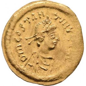 Byzanc, Tiberius Constantinus, 578 - 582, Tremissis, D.M.CONSTANTINVS.P.P.AVG., korunovaný