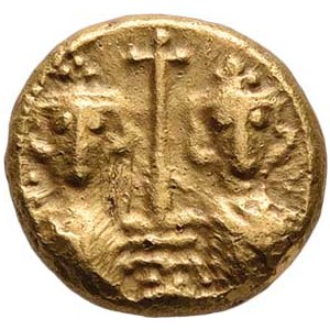 Byzanc, Constantinus IV., Heraclius a Tiberius, Solidus, minc. Kartago, 681 - 685, poprsí čelně,