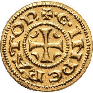 Itálie - Štaufové, Jindřich VI., 1194 - 1197, Zlatá replika denáru b.l. - mincovna Apulie - koruna,