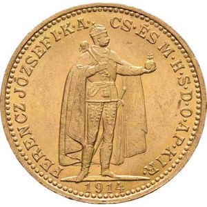František Josef I., 1848 - 1916, 20 Koruna 1914 KB, 6.764g, nep.hr., nep.rysky, pěkná