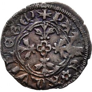 Itálie - Aquilea, Mikuláš Lucemburský, 1350 - 1358, AR Denár b.l., český lev, opis / liliový kříž,