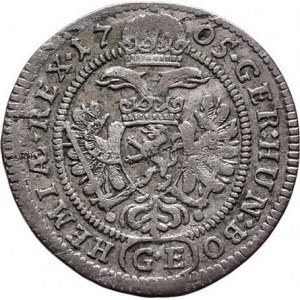 Leopold I., 1657 - 1705, 3 Krejcar 1705 GE, Praha-Egerer, MKČ.1429, Nech.220,