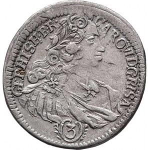 Karel VI., 1711 - 1740, 3 Krejcar 1717 bz, Praha-Scharff, J.9d, MKČ.1831,