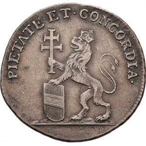 Leopold II., 1790 - 1792, Menší jeton na korunovaci v Praze 6.9.1791 - lev se