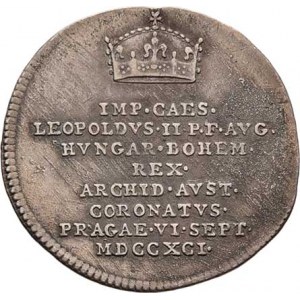 Leopold II., 1790 - 1792, Menší jeton na korunovaci v Praze 6.9.1791 - lev se
