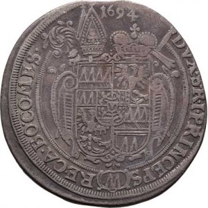 Olomouc-biskup., Karel II. Liechtenstein, 1664 - 1695, XV Krejcar 1694, S-V.389 (E5/D4), 5.668g, kr