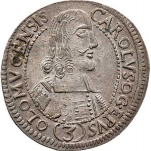 Olomouc-biskup., Karel II. Liechtenstein, 1664 - 1695, 3 Krejcar 1666, S-V.316 (D6/B6), 1.918g, skv