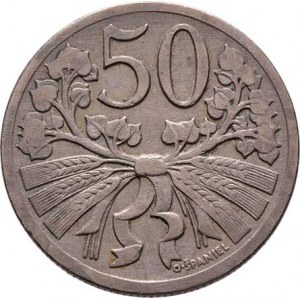 Československo 1918 - 1938, 50 Haléř 1925, KM.2 (CuNi), 4.990g, dr.hr.,