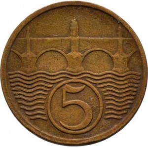Československo 1918 - 1938, 5 Haléř 1932, KM.6 (CuZn), 1.591g, pěkná patina,
