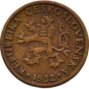 Československo 1918 - 1938, 5 Haléř 1932, KM.6 (CuZn), 1.591g, pěkná patina,