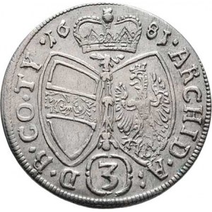 Leopold I., 1657 - 1705, 3 Krejcar 1681, Hall, Nech.2443, M-A.180, 1.413g,