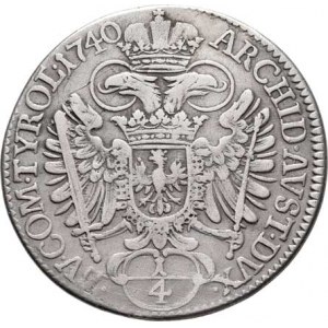 Karel VI., 1711 - 1740, 1/4 Tolar 1740, Hall, M-A.240, 6.859g, nep.nedor.,