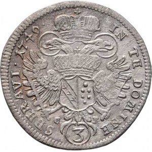František I. Lotrinský, 1745 - 1765, 3 Krejcar 1749 C-R, Graz, M-A.250, N.14, 1.333g,