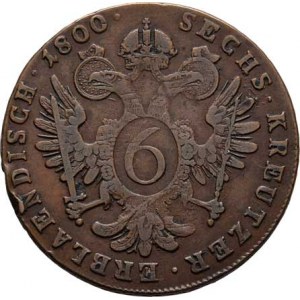 František II., 1792 - 1835, Cu 6 Krejcar 1800 F, Hall, 12.034g, hrany, dr.rysky,
