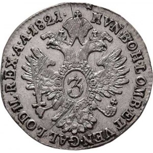 František II., 1792 - 1835, 3 Krejcar 1821 A, 1.636g, mírně just., pěkná patina