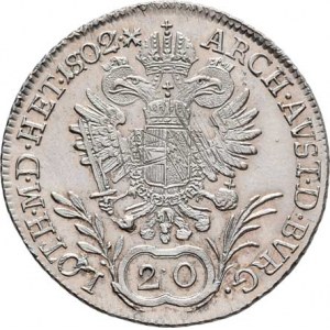 František II., 1792 - 1835, 20 Krejcar 1802 B, Kremnica, 6.668g, mírně just.,