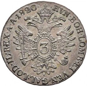 František II., 1792 - 1835, 3 Krejcar 1820 B, Kremnica, 1.770g, pěkná patina