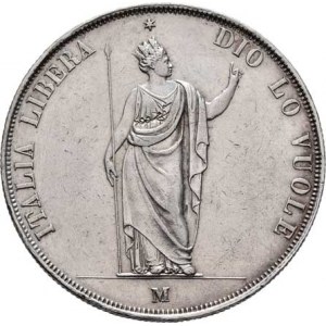 Revoluční vláda v Miláně, 1848 - 1849, 5 Lira 1848 M, Cr.22.3 (Ag900), 24.942g, dr.hr.,