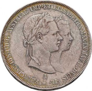 Konvenční měna, údobí let 1848 - 1857, Tolar 1854 A - svatební, 25.977g, stopa po oušku,