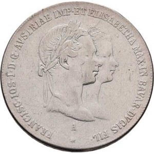 Konvenční měna, údobí let 1848 - 1857, 1/2 Tolar 1854 A, Vídeň - svatební, 12.800g, stopa po
