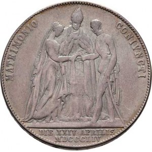 Konvenční měna, údobí let 1848 - 1857, 1/2 Tolar 1854 A, Vídeň - svatební, 12.800g, stopa po