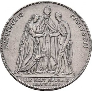 Konvenční měna, údobí let 1848 - 1857, 1/2 Tolar 1854 A, Vídeň - svatební, 12.979g, hr.,