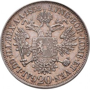 Konvenční měna, údobí let 1848 - 1857, 20 Krejcar 1852 A - hlava zleva, 6.673g, nep.hr.,