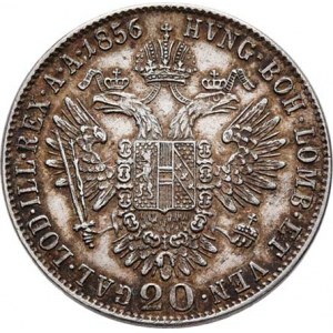 Konvenční měna, údobí let 1848 - 1857, 20 Krejcar 1856 B - hlava zprava, 4.334g, nep.hr.,