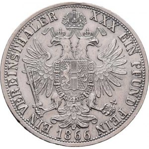 Rakouská a spolková měna, údobí let 1857 - 1892, Tolar spolkový 1866 A, 18.456g, dr.hr., dr.rysky,