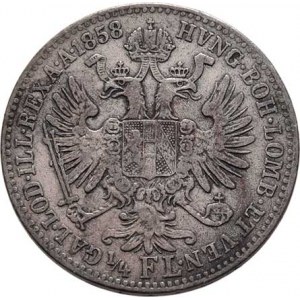 Rakouská a spolková měna, údobí let 1857 - 1892, 1/4 Zlatník 1858 A - 1.typ (menší označení nominál