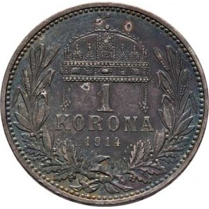 Korunová měna, údobí let 1892 - 1918, Koruna 1914 KB, 4.963g, nep.hr., nep.rysky, patina,