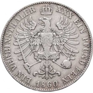 Prusko - král., Friedrich Wilhelm IV., 1840 - 1861, Tolar spolkový 1860 A, Berlín, KM.471 (Ag900),
