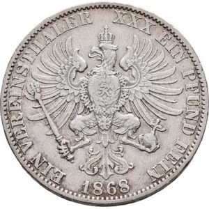 Prusko - král., Wilhelm I., 1861 - 1888, Tolar spolkový 1868 A, Berlín, KM.494 (Ag900),