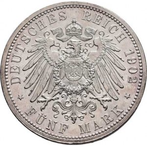 Badensko, Friedrich I., 1856 - 1907, 5 Marka 1902 - 50 let vlády, KM.273 (Ag900), 27.691g,