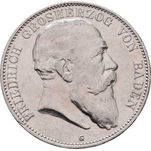 Badensko, Friedrich I., 1856 - 1907, 5 Marka 1904 G, Karlsruhe, KM.274 (Ag900), 27.739g,