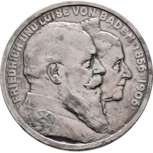 Badensko, Friedrich I., 1856 - 1907, 5 Marka 1906 - zlatá svatba, KM.277 (Ag900, pouze