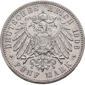 Badensko, Friedrich I., 1856 - 1907, 5 Marka 1906 - zlatá svatba, KM.277 (Ag900, pouze