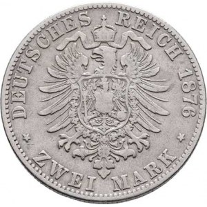 Badensko, Friedrich I., 1856 - 1907, 2 Marka 1876 G, Karlsruhe, KM.265 (Ag900), 10.828g,