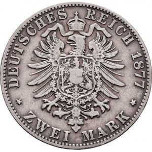 Badensko, Friedrich I., 1856 - 1907, 2 Marka 1877 G, Karlsruhe, KM.265 (Ag900), 10.962g,