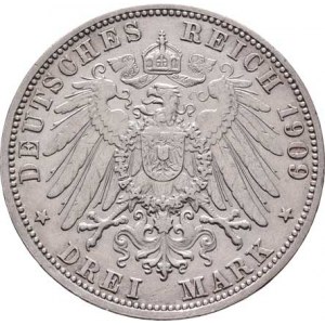 Badensko, Friedrich II., 1907 - 1918, 3 Marka 1909 G, Karlsruhe, KM.280 (Ag900), 16.619g,
