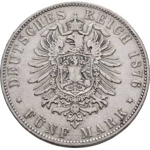 Bavorsko, Ludwig II., 1864 - 1886, 5 Marka 1876 D, Mnichov, KM.502 (Ag900), 27.485g,