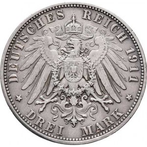 Bavorsko, Otto, 1886 - 1912, 3 Marka 1911 D, Mnichov, KM.515 (Ag900), 16.555g,