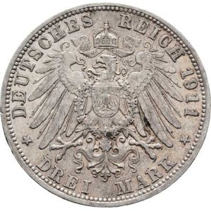 Bavorsko, Otto, 1886 - 1912, 3 Marka 1911 D, Mnichov, KM.515 (Ag900), 16.670g,