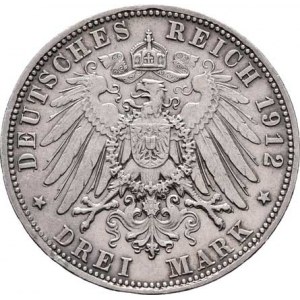 Bavorsko, Otto, 1886 - 1912, 3 Marka 1912 D, Mnichov, KM.515 (Ag900), 16.594g,