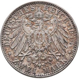 Bavorsko, Ludwig III., 1913 - 1918, 2 Marka 1914 D, Mnichov, KM.519 (Ag900), 11.088g,