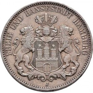 Hamburg - město, 3 Marka 1909 J, Hamburk, KM.296 (Ag900), 16.665g,