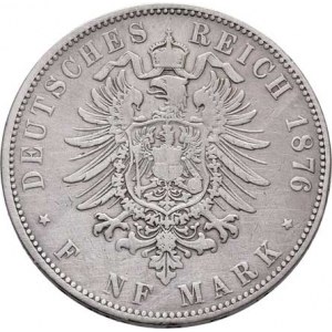 Hessen-Darmstadt, Ludwig III., 1848 - 1877, 5 Marka 1876 H, Darmstadt, KM.353 (Ag900), 27.277g,